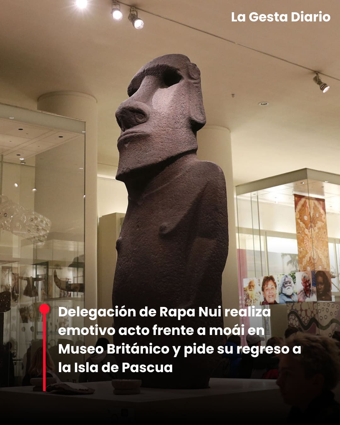 Delegación de Rapa Nui realiza emotivo acto frente a moái en Museo Británico y pide su regreso a la isla