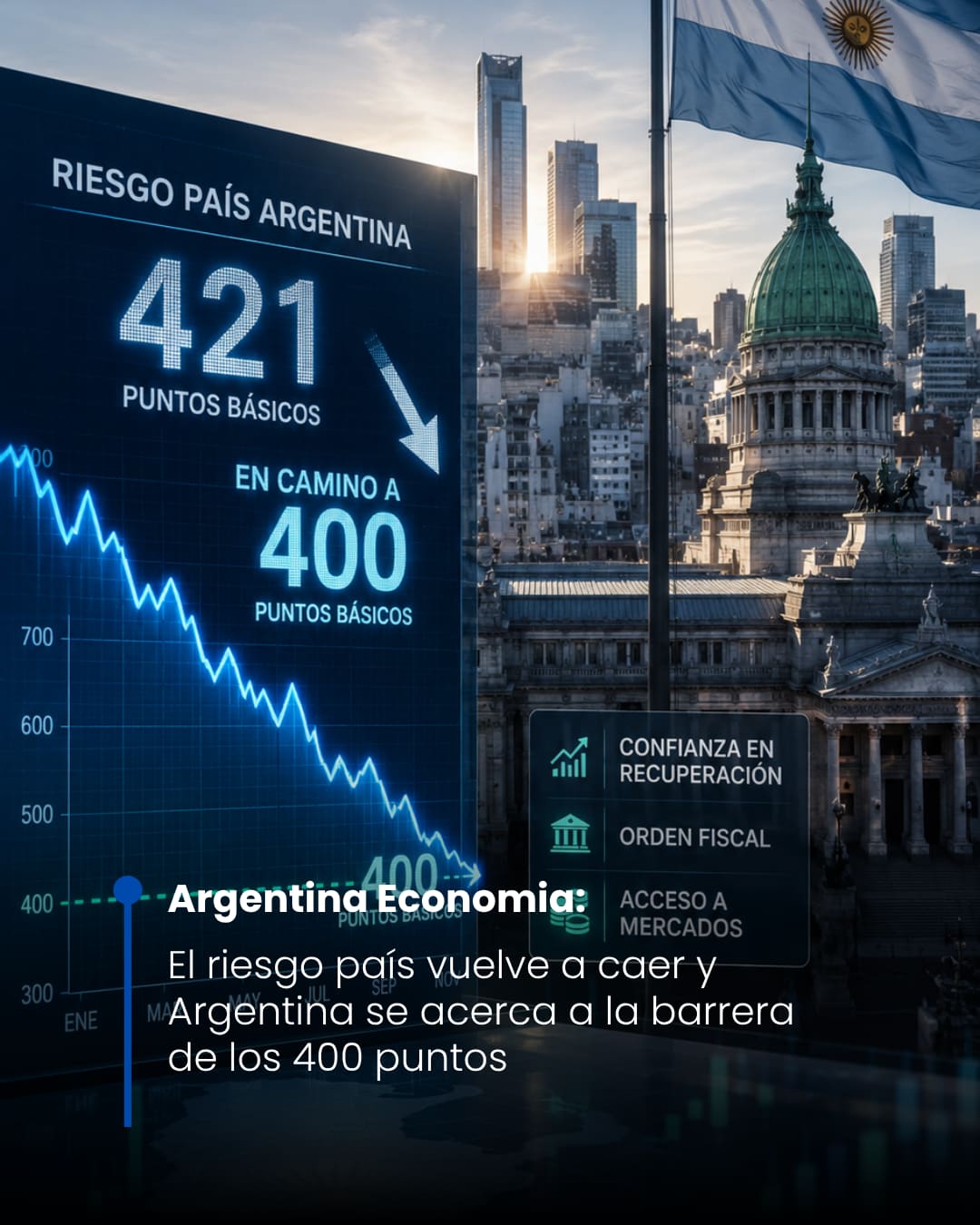El riesgo país vuelve a caer y Argentina se acerca a la barrera de los 400 puntos