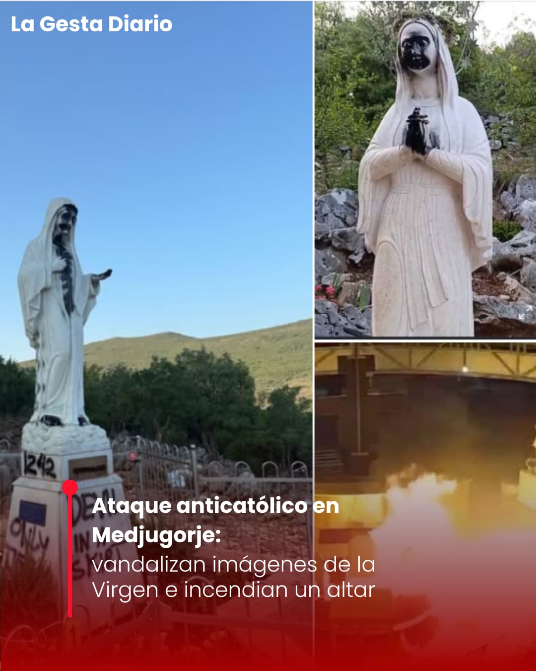 Ataque anticatólico en Medjugorje: vandalizan imágenes de la Virgen e incendian un altar