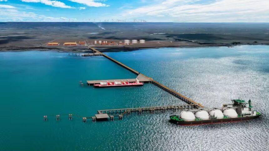 Recreación del proyecto HNH Energy en San Gregorio, Magallanes, que contempla una inversión de US$11.000 millones y la producción de amoníaco verde para exportación.