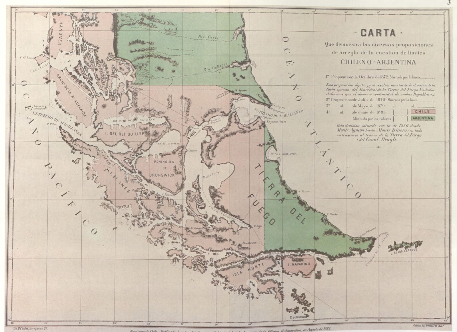 Carta de 1872 del Estrecho de Magallanes, lo que después seria el tratado de limites