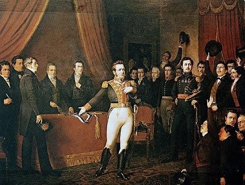 Representación de la Primera Junta Nacional de Gobierno de 1810, acontecimiento que dio inicio al proceso político que condujo a la independencia de Chile.
