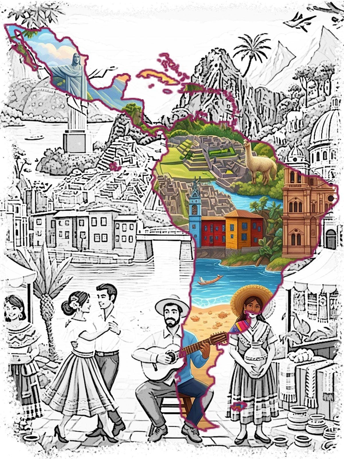 La identidad americana es el resultado de múltiples herencias: pueblos originarios, tradición hispánica, raíces africanas y posteriores migraciones europeas que contribuyeron a formar las sociedades actuales.